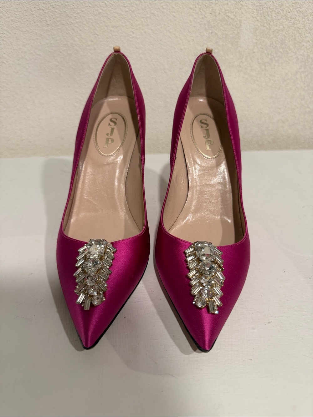 SJP by Sarah Jessica Parker Fuchsia Satin Crystal-Embellished Pointed Pumps